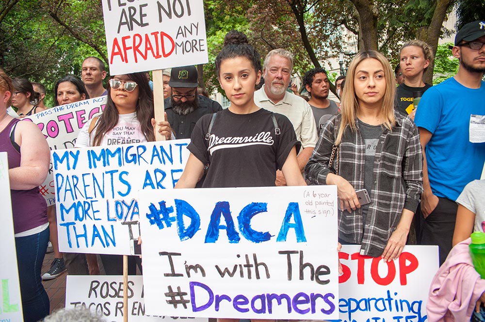 Activists rallying in support of undocumented immigrants protected by the Deferred Action for Childhood Arrivals (DACA) program, Portland, Oregon, September 5, 2017 (Diego G. Diaz / Shutterstock.com)