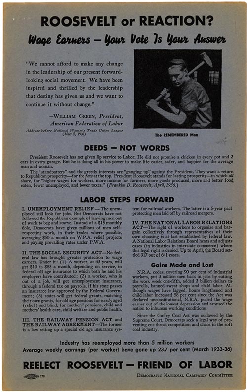 Campaign poster, Democratic National Campaign Committee, 1936. (Gilder Lehrman Collection)