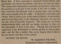 William Barret Travis, “To the Citizens of Texas,” February 24, 1836. (Gilder Lehrman Collection) William Barret Travis, “To the Citizens of Texas,” February 24, 1836. (GLC)