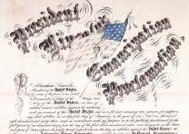 Lithograph of the Emancipation Proclamation, designed by a 14-year-old Californian and signed by Abraham Lincoln (GLC 00742) Lithograph of the Emancipation Proclamation, designed by a 14-year-old Californi