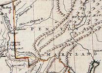 Detail from map showing George Washington's route to the French fort in 1754, published in Journal of Major George Washington (1754). (Gilder Lehrman Collection)
