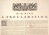 George III's Proclamation of 1763, ending the French and Indian War and restricting British colonial activity on American Indian lands. (Gilder Lehrman Collection) Proclamation of 1763 (GLC05214)