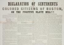 Headline from a broadside reporting on a meeting held in reaction to the Fugitive Slave Act. The meeting called on all African Americans to guard themselves against southern slave catchers, ca. October 5, 1850. (Gilder Lehrman Collection) Friends of Freedom broadside (Boston, 1850). (GLC05345)