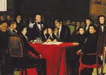 Members of the Venezuelan Congress sign the that country’s declaration of independence from Spain. Detail from “El 5 de Julio de 1811,” by Juan Lovero (Colección Concejo Municipal del Distrito Federal, Caracas)