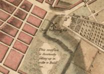 Detail of the Jews Burying Ground marked on A Plan of New York City and Its Environs by John Montresor, published in 1775. (Gilder Lehrman Collection) GLC04315