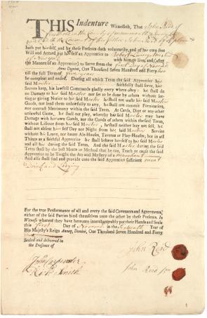 John Reid Jr.’s indenture of apprenticeship with Robert Livingston Jr., 