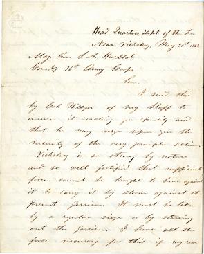 Ulysses S. Grant to Stephen A. Hurlbut, May 31, 1863 (Gilder Lehrman Collection)