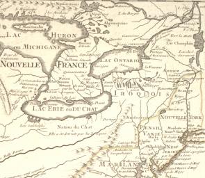 Detail of the Great Lakes region in 1718, from Carte de la Louisiane et du cours du Mississippi, by Guillaume de l'Isle. (Gilder Lehrman Collection)