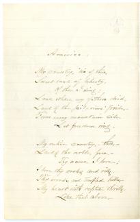 Samuel F. Smith, America (My Country Tis of Thee) August 4, 1886. (Gilder Lehrm