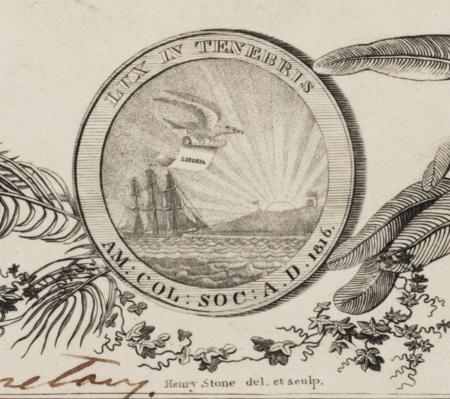 American Colonization Society membership certificate, 1833, detail. (GLC)