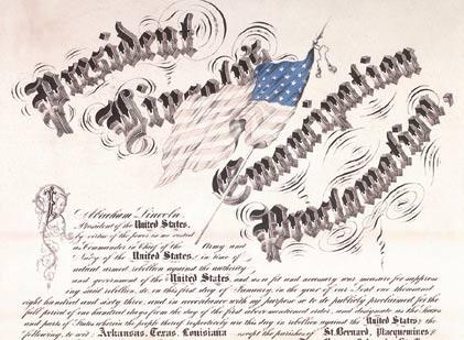 Lithograph of the Emancipation Proclamation, designed by a 14-year-old Californian and signed by Abraham Lincoln (GLC 00742) Lithograph of the Emancipation Proclamation, designed by a 14-year-old Californi
