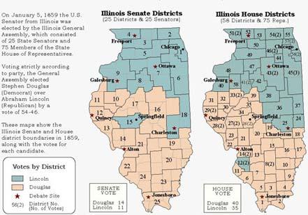 Election Results (1858 Election Map, Abraham Lincoln Historical Digitization Project, from Edwin Sparks, The Lincoln-Douglas Debates of 1858) Election Results (1858 Election Map, Abraham Lincoln Historical Digitization Pro