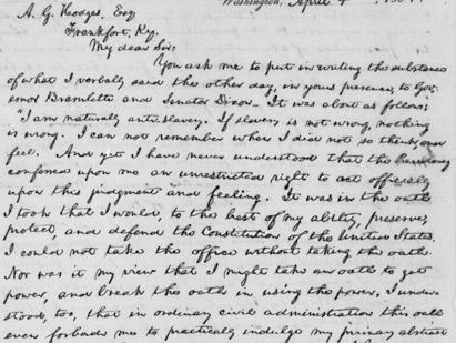 'If slavery is not wrong, nothing is wrong' Abraham Lincoln on the enlistment of African American soldiers, April 4, 1864 (Library of Congress Manuscripts Division) 'If slavery is not wrong, nothing is wrong' Abraham Lincoln on the enlistment of
