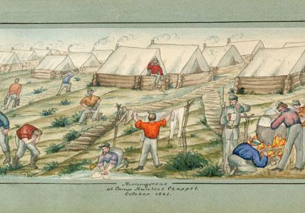 Routines of camp come to life in this watercolor by a Union soldier, Private Henry Berckhoff of the 8th New York German Rifles. Routines of camp come to life in this watercolor by a Union soldier, Private Hen