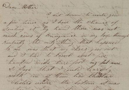 The first page of a letter from Confederate soldier John P. Nugent to his mother in Louisiana, November 18, 1862. The Gilder Lehrman Collection. The first page of a letter from Confederate soldier John P. Nugent to his mother