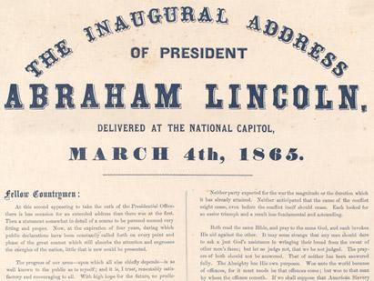'Until every drop of blood drawn by the lash shall be paid by another drawn by the sword' Abraham Lincoln's Second Inaugural Address, March 4, 1865 (GLC06044) 'Until every drop of blood drawn by the lash shall be paid by another drawn by t