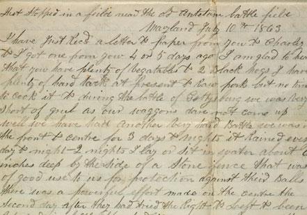 The first page of a letter from David Smith, a Union soldier, to his family in New Jersey, July 10, 1863. The Gilder Lehrman Collection. The first page of a letter from David Smith, a Union soldier, to his family in N