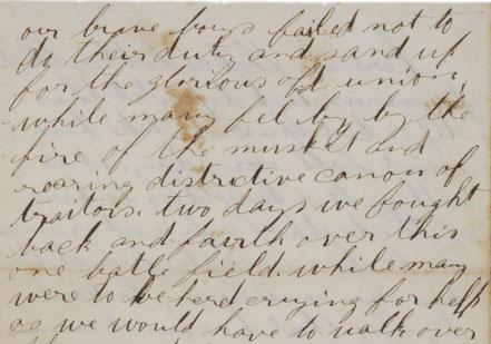 The fourth page of a letter from Joseph Jones, a Union soldier, to his wife in Illinois, November 10, 1863. The Gilder Lehrman Collection. The fourth page of a letter from Joseph Jones, a Union soldier, to his wife in I