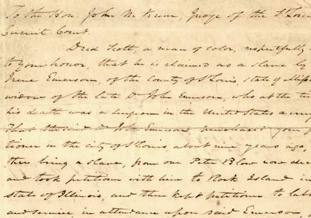 Scott’s freedom suit, 1846, (Courtesy Washington University Library) Scott’s freedom suit, 1846, (Courtesy Washington University Library)