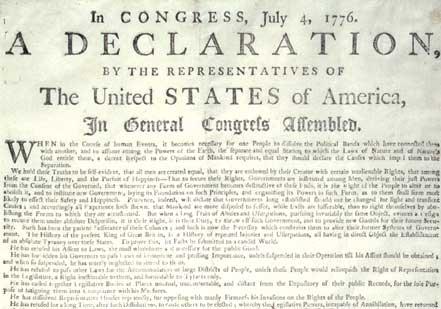 Declaration of Independence, July 4, 1776, South Carolina printing, c. August 1776 (Gilder Lehrman Collection) Declaration of Independence, July 4, 1776, South Carolina printing, c. August 1