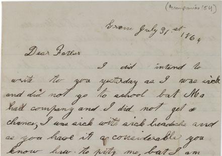 A letter from Georgiana Tillotson to her father, George, serving in the 89th New York Infantry of the Union army. The Gilder Lehrman Collection. A letter from Georgiana Tillotson to her father, George, serving in the 89th New