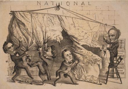 'Dividing the National Map,' a campaign poster from the presidential election of 1860. Library of Congress Prints and Photographs Division, Washington, D.C. 'Dividing the National Map,' a campaign poster from the presidential election of