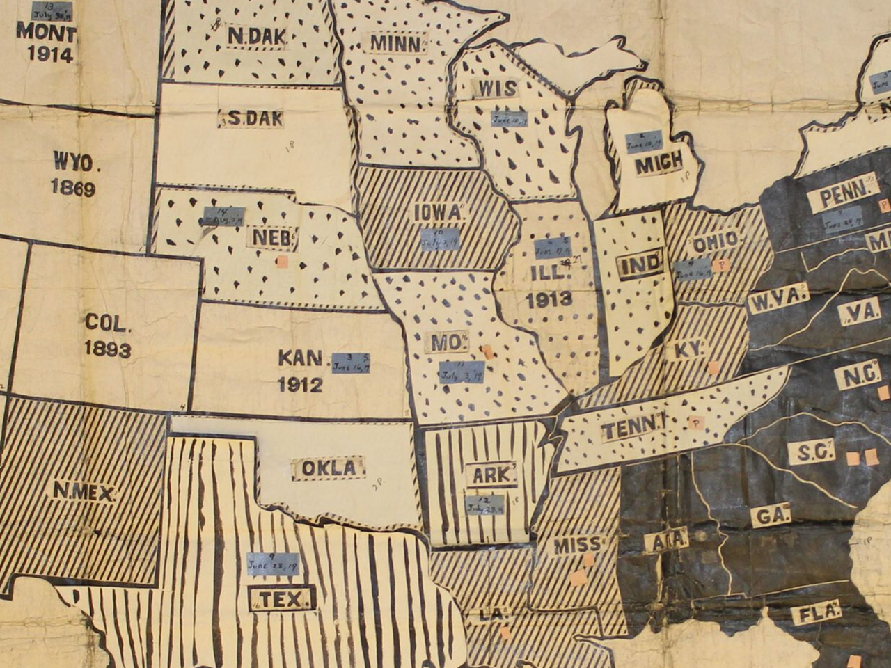 Close up view of Women's Suffrage Map