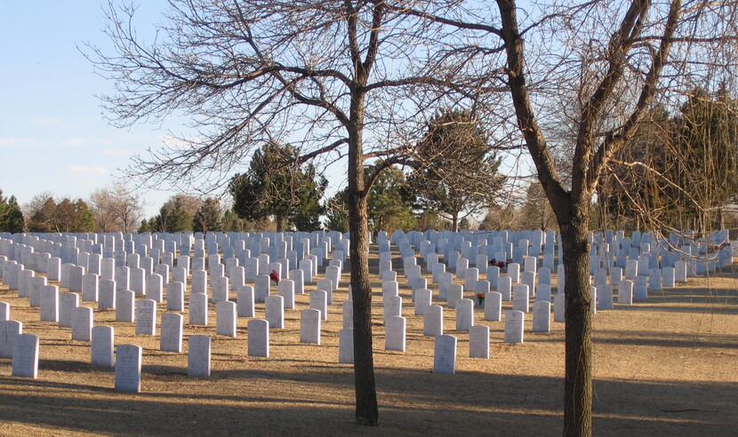 Photograph of gravestones at Fort Logan National Cemetery
