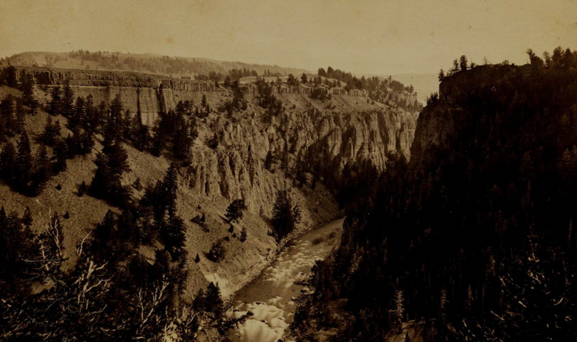 Late nineteenth-century photograph by William Hicks Jackson of Colummar Basalts on Yellowstone River