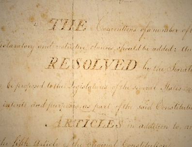 Close view of the text in original Bill of Rights