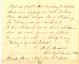 The last page of a Civil War poem by Hanford L. Gordon, 1861 (The Gilder Lehrman Institute, GLC06559.038)