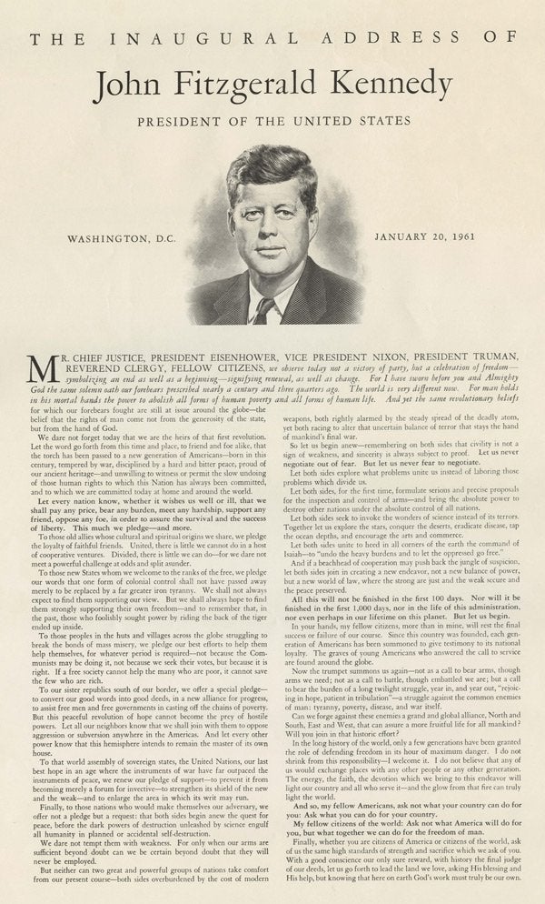 The Inaugural Address of John Fitzgerald Kennedy (Gilder Lehrman Institute, GLC09528)