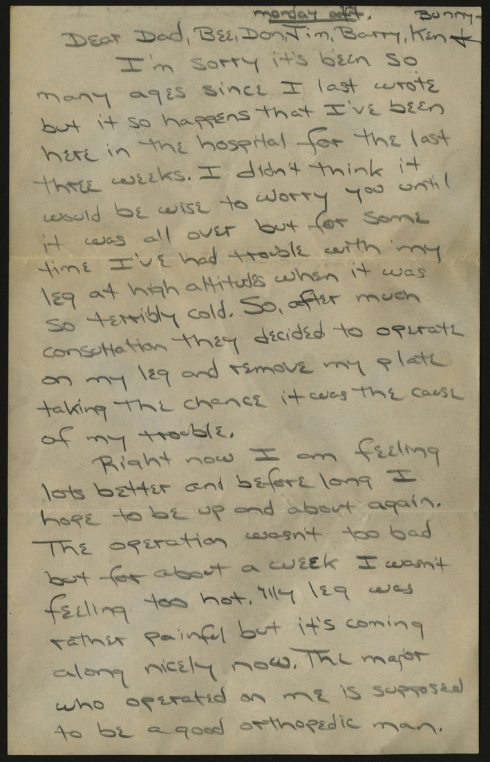 Robert L Stone to his family, February 21, 1944.  (The Gilder Lehrman Institute, GLC09620.080.01 p1)