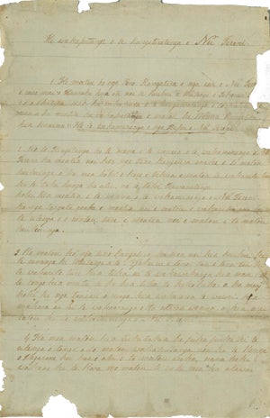 He Wakaputanga [Whakaputanga] o te Rangatiratanga o Nu Tireni [The Declaration of Independence of the United Tribes of New Zealand, Made to the British Resident in New Zealand], signed manuscript, October 28, 1835, p. 1. (Archives New Zealand)