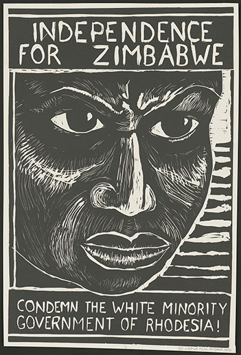 "Independence for Zimbabwe: Condemn the White Minority Government of Rhodesia!," poster by Leon Klayman, San Francisco: Wilfred Owen Brigade, 1976 (Library of Congress)