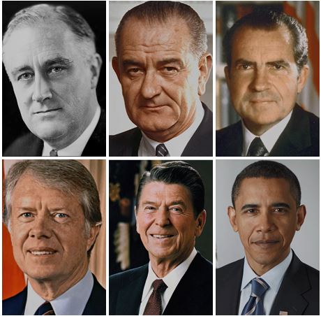 The American Presidency (Portraits of six presidents–Franklin Roosevelt, Lyndon Johnson, Richard Nixon, Jimmy Carter, Ronald Reagan, Barack Obama