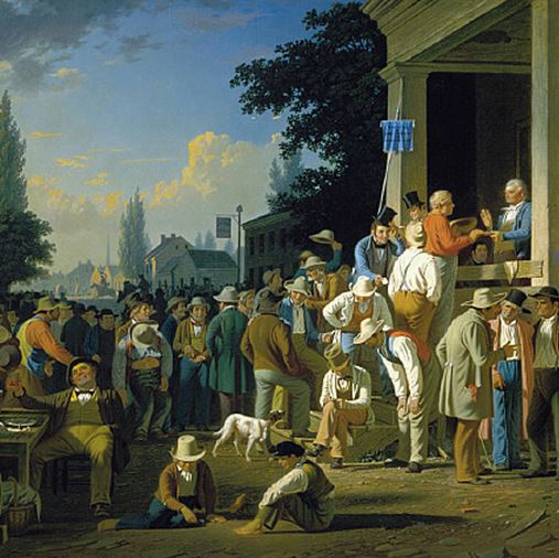 Democracy in the Early Republic (Painting of people congregating in the town square)