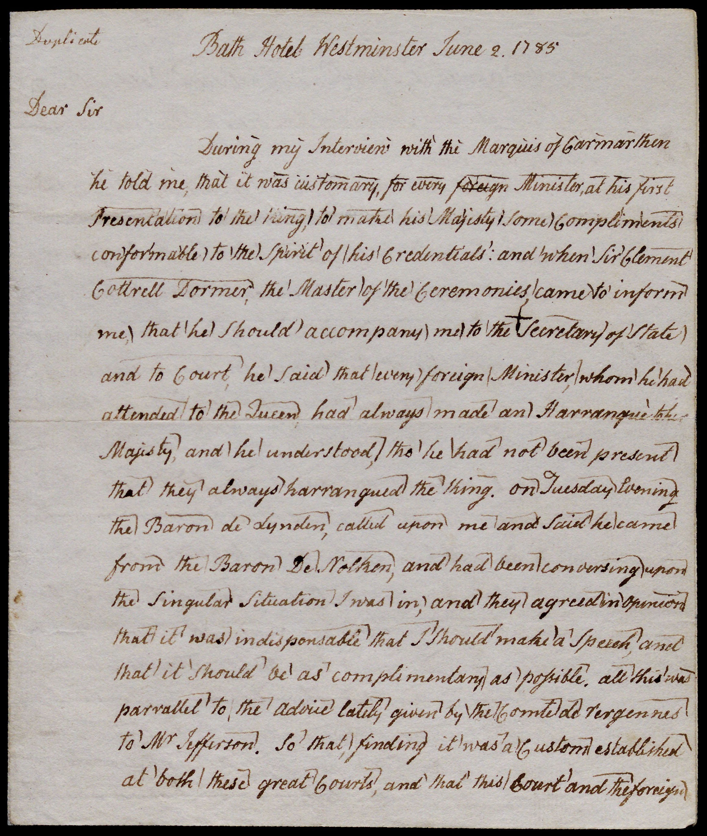 Historiography and Historical Methods (Hand written letter dated June 2, 1785)