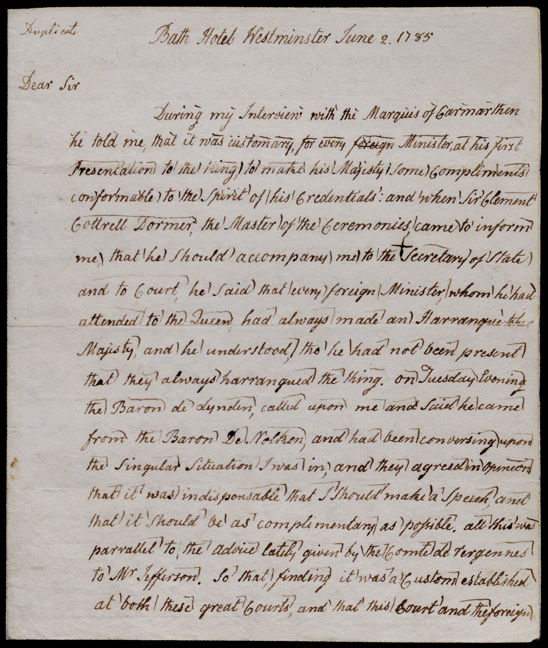 Historiography and Historical Methods (Hand written letter dated June 2, 1785)