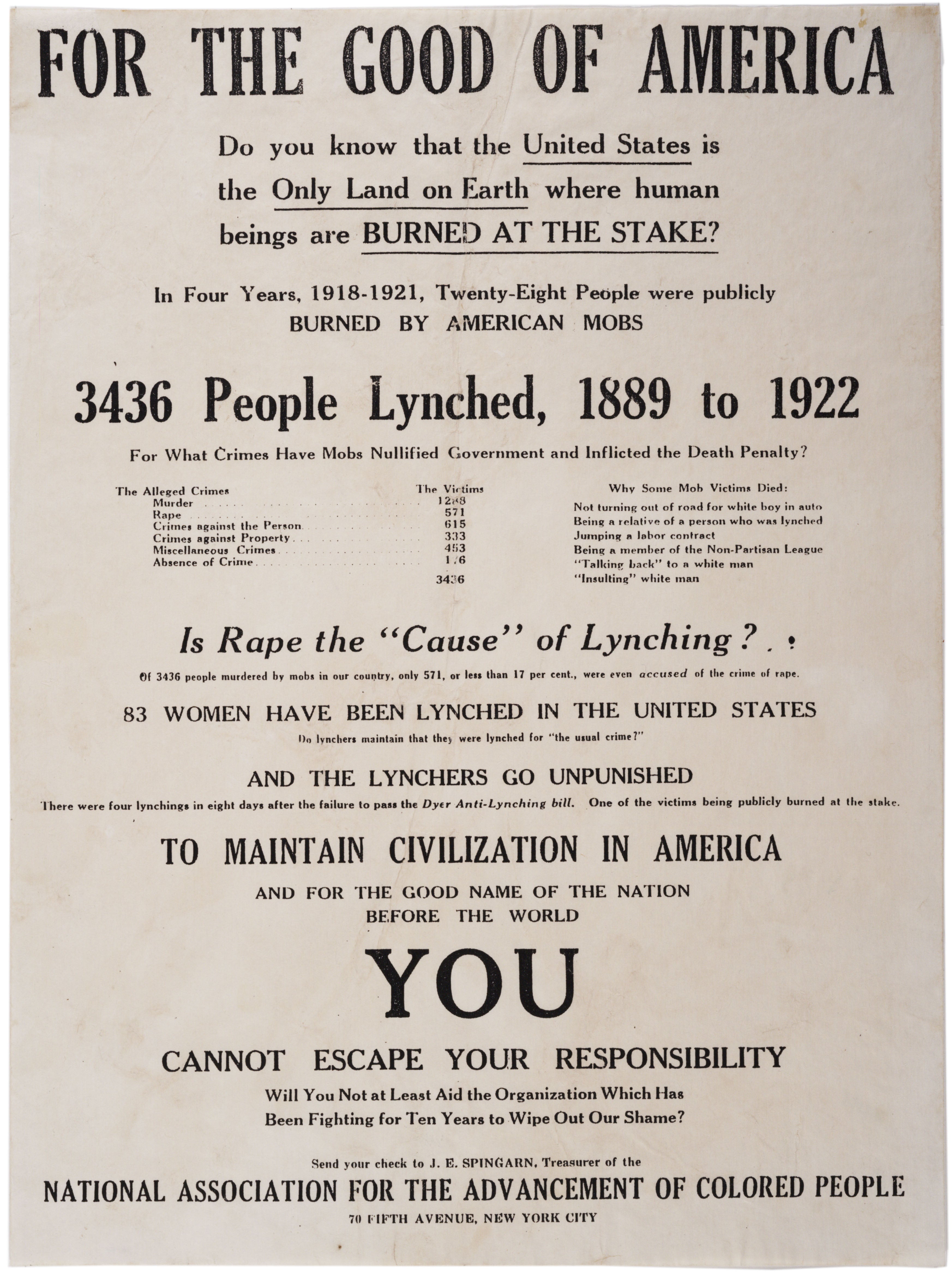 NAACP, “For the Good of America” broadside, ca. 1926. (Gilder Lehrman Collection, GLC06197)