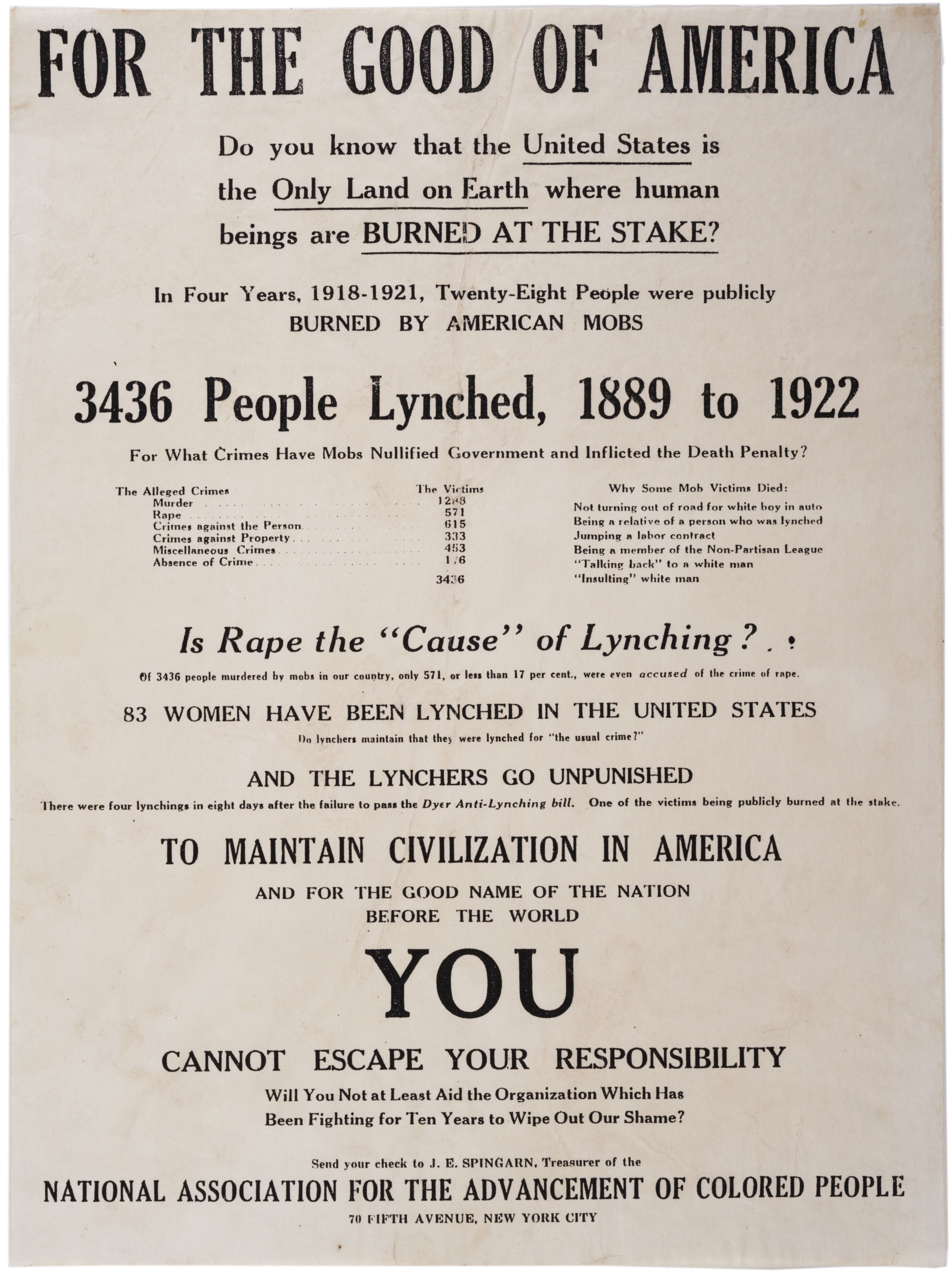 NAACP, “For the Good of America” broadside, ca. 1926. (Gilder Lehrman Collection, GLC06197)