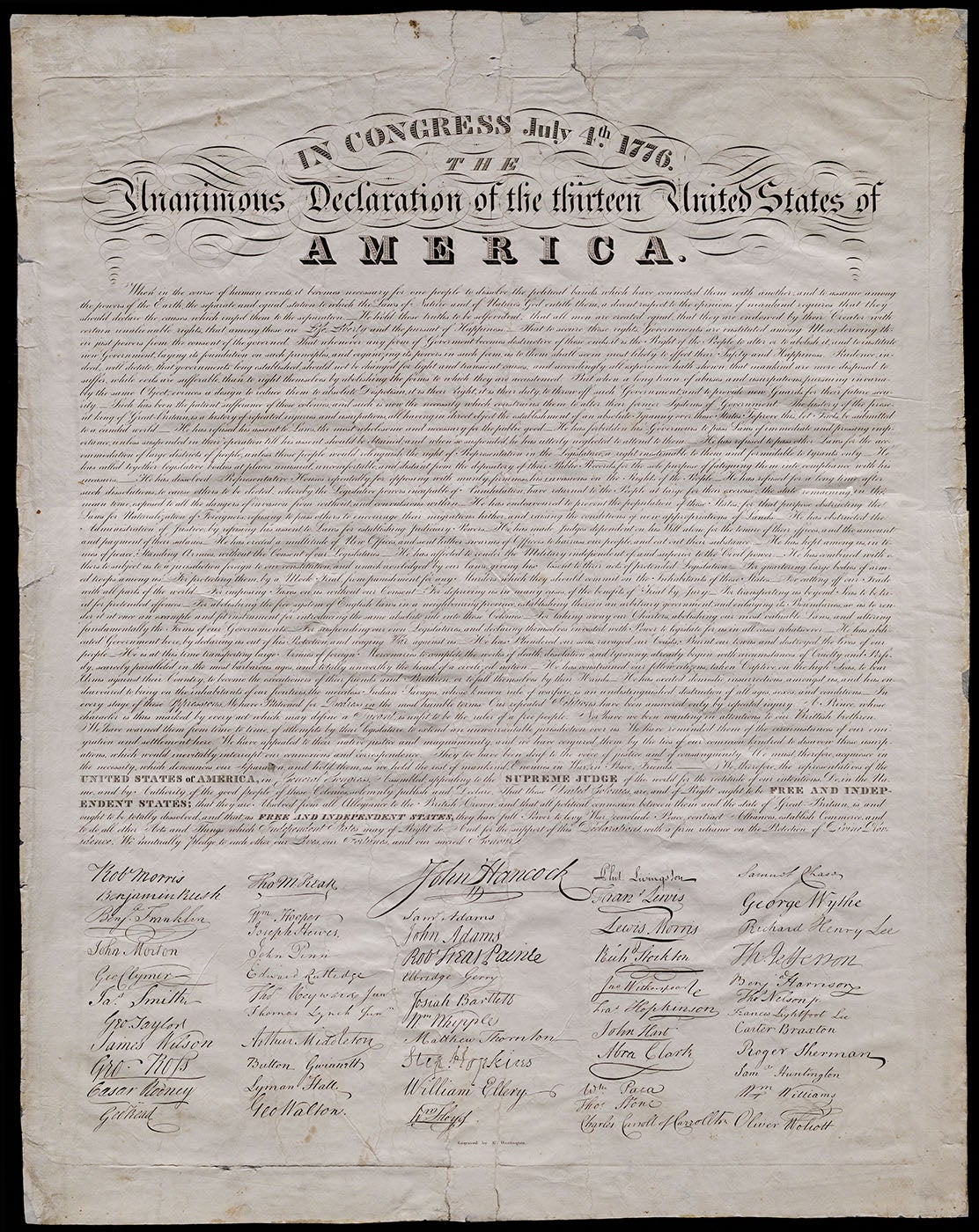Engraved copy of the Declaration of Independence, ca. 1840. (The Gilder Lehrman Institute, GLC04530)