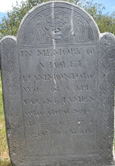 The gravestone for Violet Hammond, "the Wife of Cape Coast James" (d. 1772), God's Little Acre Burial Ground, Newport, Rhode Island (Courtesy of Glenn A. Knoblock)