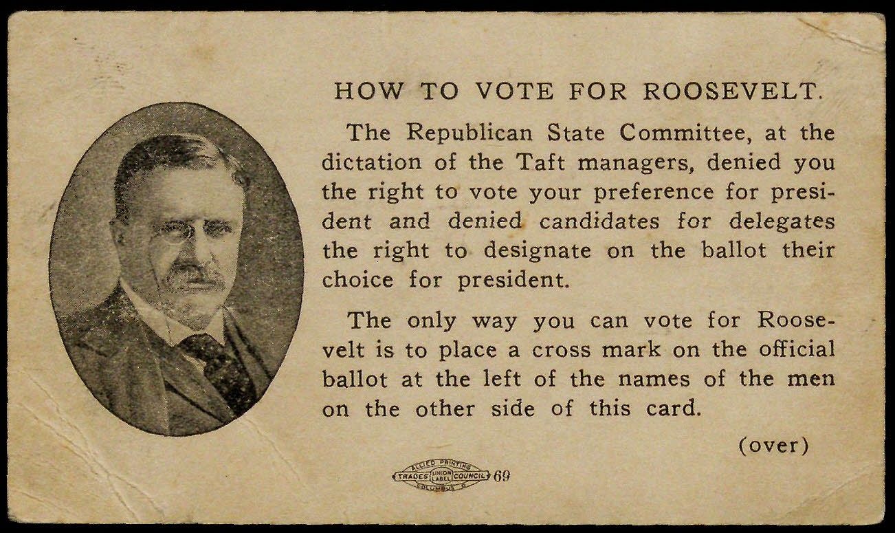 Theodore Roosevelt, Instruction card for Ohio Delegates to the Republican National Convention, 1912. (The Gilder Lehrman Institute, GLC01487)