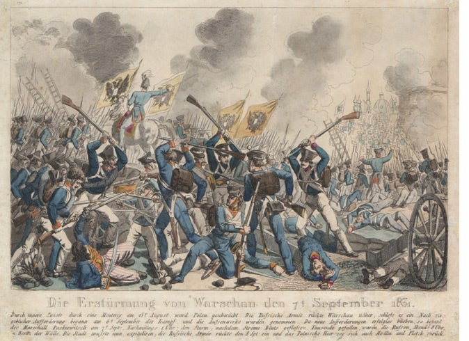 "The Russian Attack on Warsaw, September 7, 1831" by Georg Benedikt Wunder,  Nürnberg, ca. 1831−1846 (The National Library of Poland)