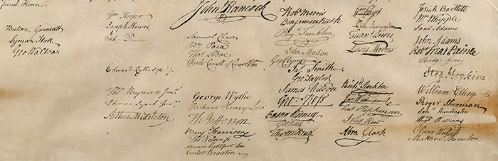 Detail from the William J. Stone facsimile copy of the Declaration of Independence, ordered in 1823 by Secretary of State John Quincy Adams. (The Gilder Lehrman Institute, GLC00154.02)