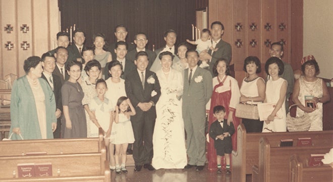Wedding of Frank Sung Kun Yoo and Wendy Wangsook Yoo, Los Angeles, CA, July 23, 1966. Courtesy of Grace J. Yoo.
