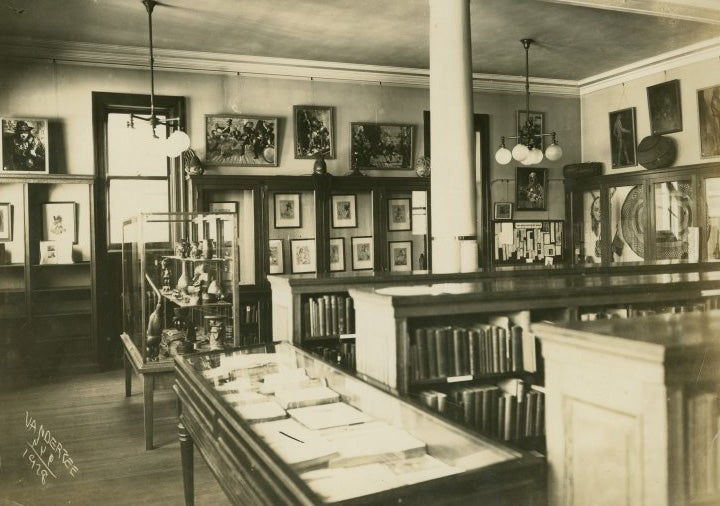 Interior view of the Division of Negro Literature, History and Prints, at the New York Public Library 135th Street Branch (later renamed the Schomburg Center for Research in Black Culture), 1928 (New York Public Library)