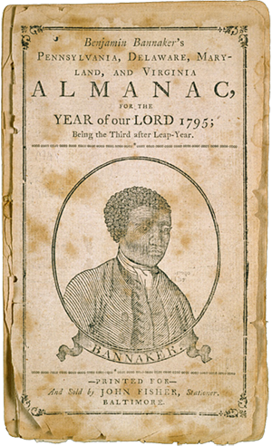 Portrait of Benjamin Banneker, detail from title page of Benjamin Banneker’s Pennsylvania, Delaware, Maryland, andVirginia Almanac, for the Year of Our Lord 1795 , pub. Baltimore, 1794 (Maryland Center for History and Culture)