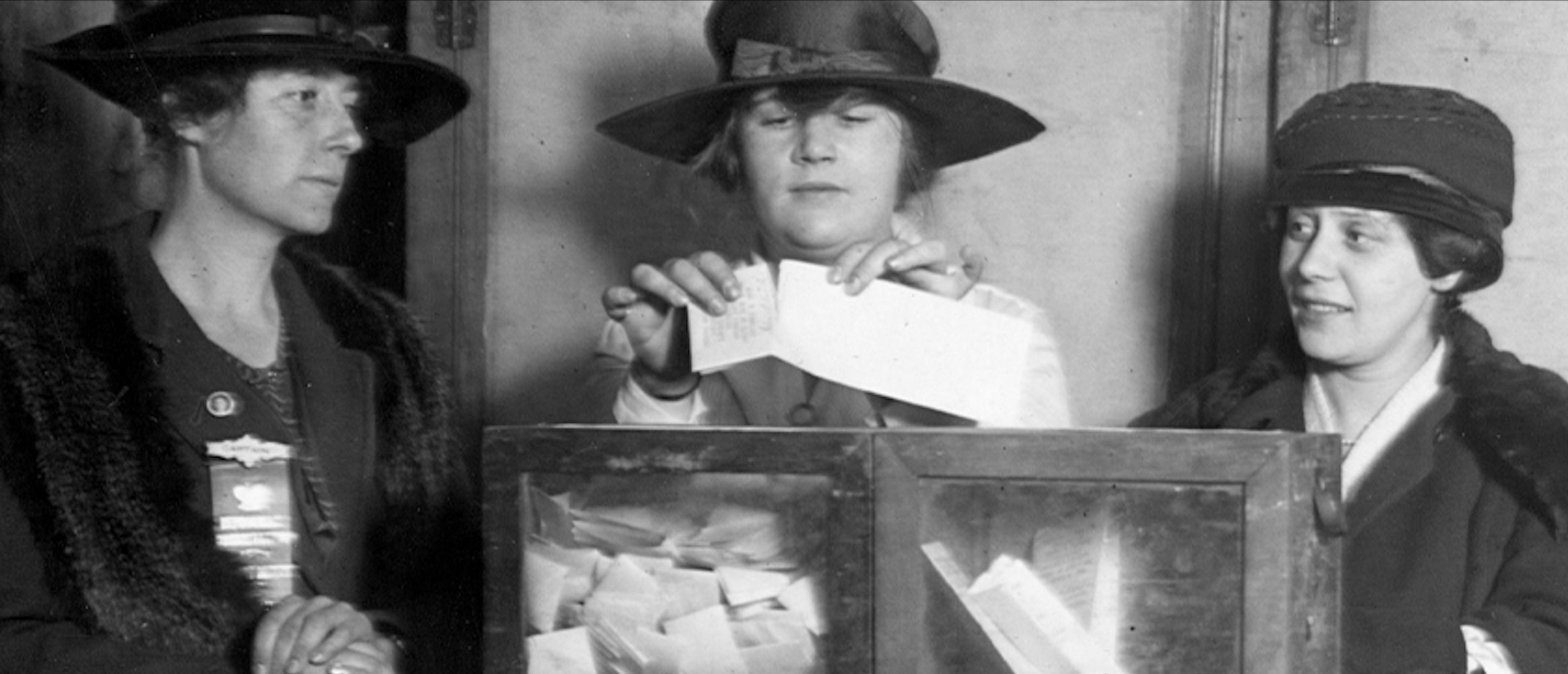 Three suffragists casting votes in New York City, ca. 1917. (National Photo Company Collection, Library of Congress)